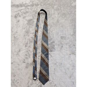 American Traditions 100% Italian Silk Neck Tie Blue Brown Striped Made USA